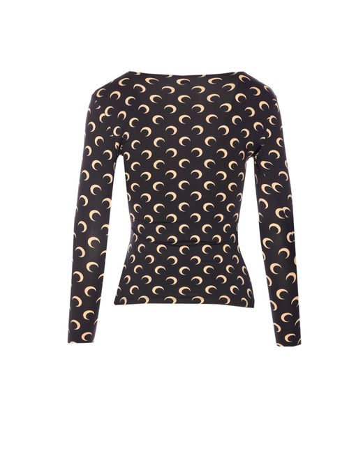 MARINE SERRE Black Moon Printed Jersey Square-Neck Top