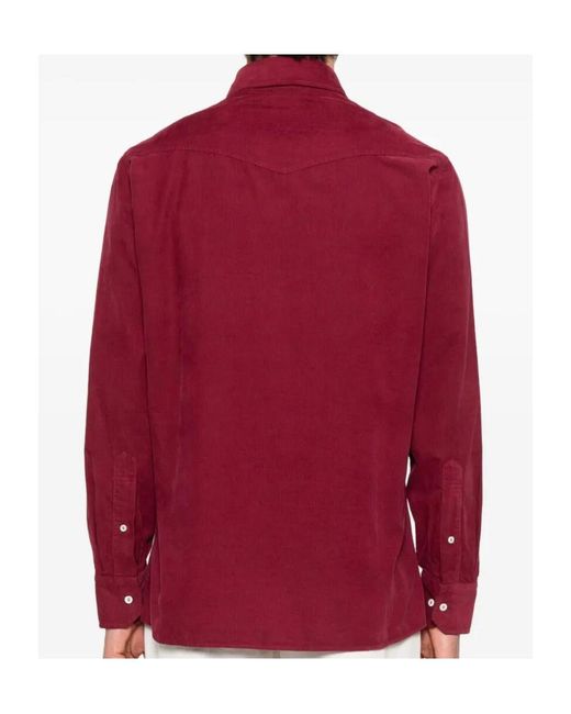 Brunello Cucinelli Red Easy Fit Western Shirt for men