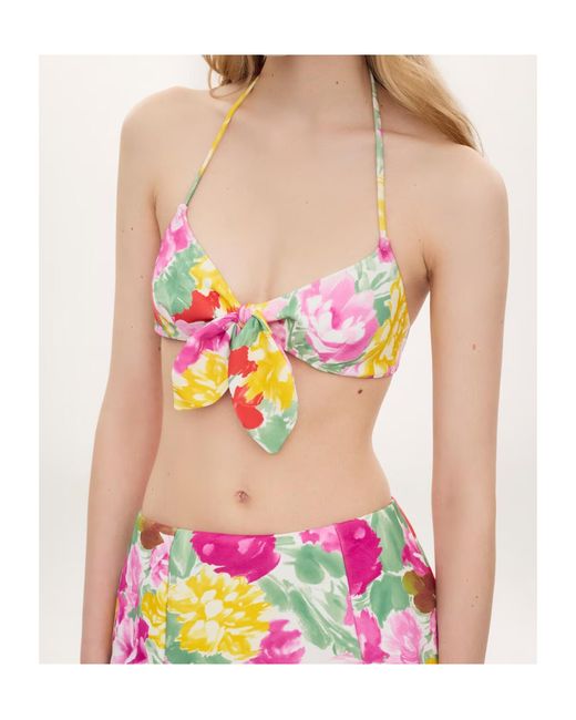 Chloé White Garden-Print Bikini Top
