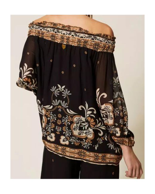 Twinset Black Printed Off-Shoulder Blouse