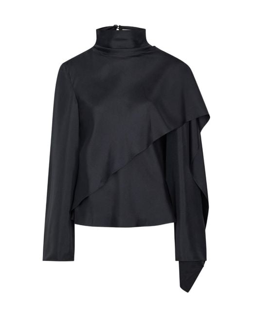 Rohe Blue Draped Asymmetric Silk Top