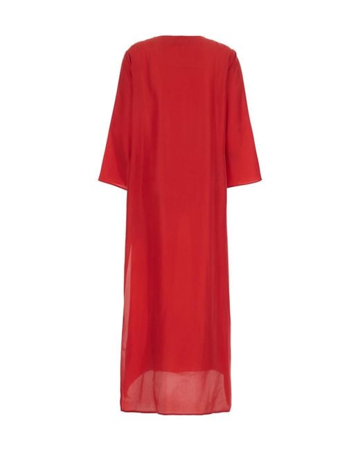 P.A.R.O.S.H. Red Caftan With V-Neck And Three-Quarter Sleeve