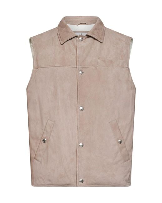 Brunello Cucinelli Brown Padded Leather Gilet for men