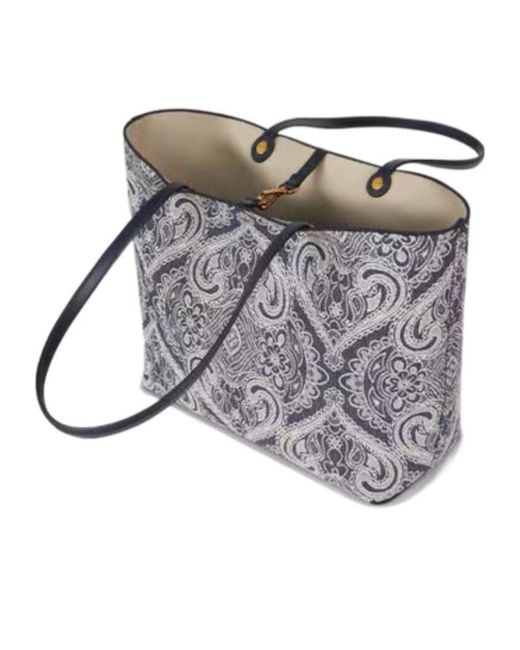 Etro Blue Paisley-Print Open-Top Tote Bag