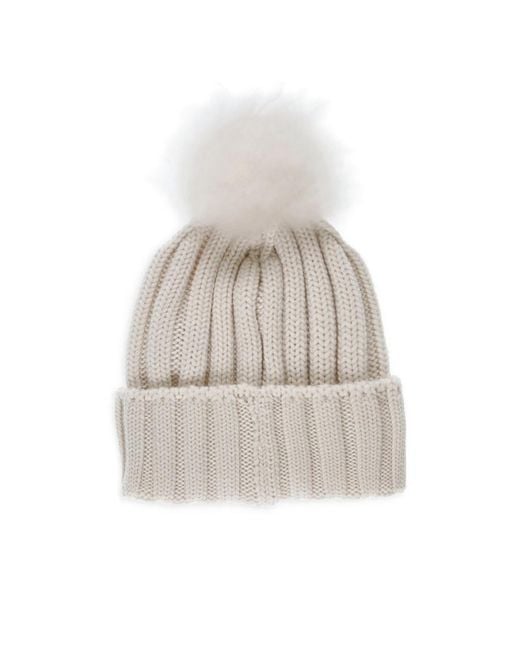 Woolrich White Logo Patch Pompom Detailed Beanie