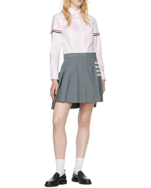 Thom Browne Gray Plain Weave 4-Bar Pleated Mini Skirt
