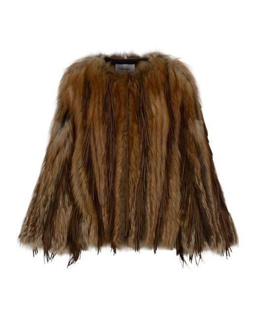 Yves Salomon Brown Long-Sleeved Fur Coat