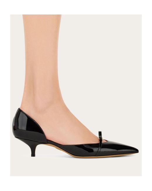 Ferragamo Black Mini Bow Mid Heel Pump