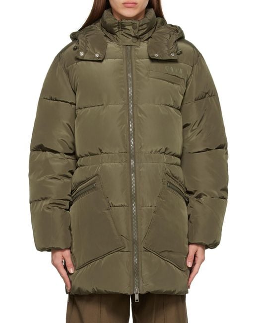 Ganni Green Oversized Tech Puffer Midi Jacket