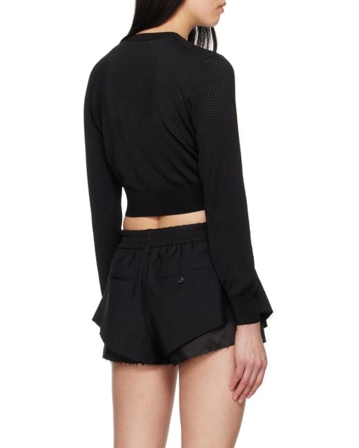 T By Alexander Wang Black Cropped Athletic Mesh Cardigan