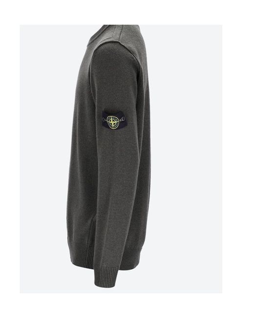 Stone Island Gray Logo Patch Crewneck Jumper for men