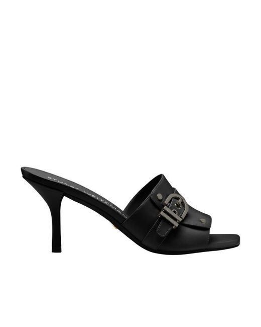 Stuart Weitzman Black Square-Headed High-Heeled Sandals