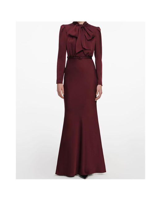 Self-Portrait Red Burgundy Tie Neck Satin Maxi Dress