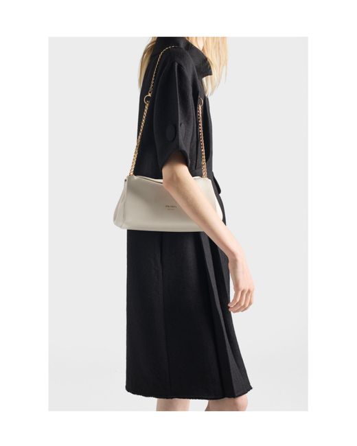 Prada Black Short-Sleeve Chevron Wool Dress With Belt