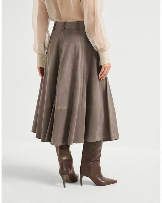 Brunello Cucinelli Brown Suede Midi Skirt