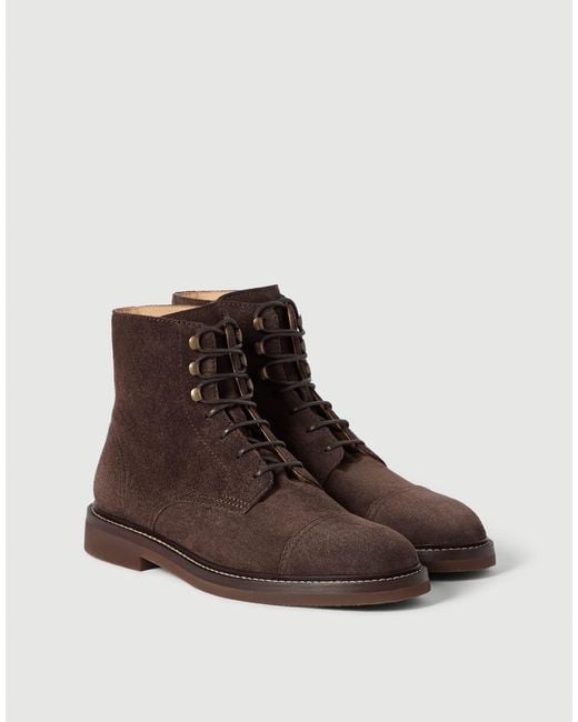 Brunello Cucinelli Brown Suede Boots for men