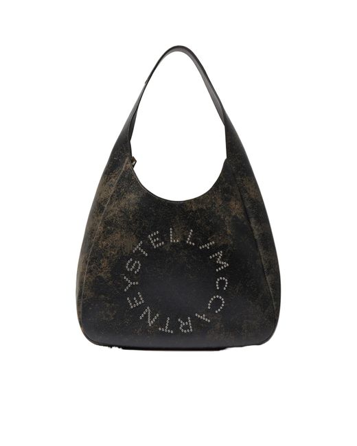 ショルダーバッグ・ポシェット STELLA MCCARTNEY LARGE HOBO BAG WITH AGED EFFECT AND LOGO Stella McCartney Logo Slouchy Aged Large Hobo Bag in Black