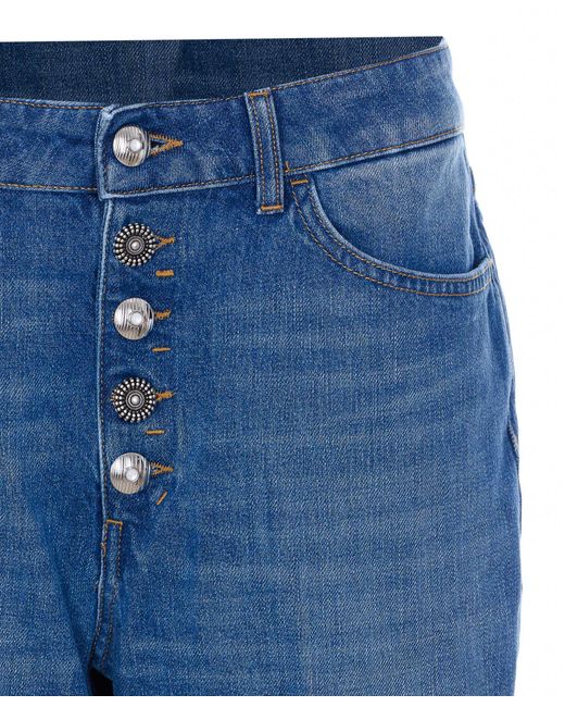 Dondup Blue Koon Button-Detailed Logo Patch Jeans