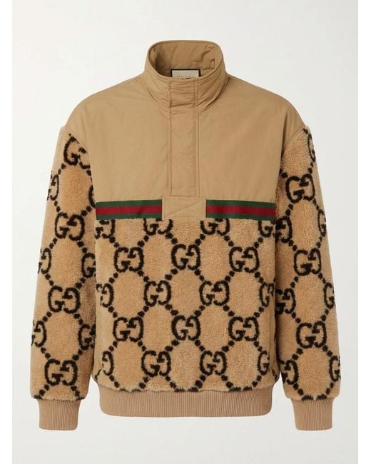 Gucci Brown Monogrammed Contrasting Teddy Jacket for men