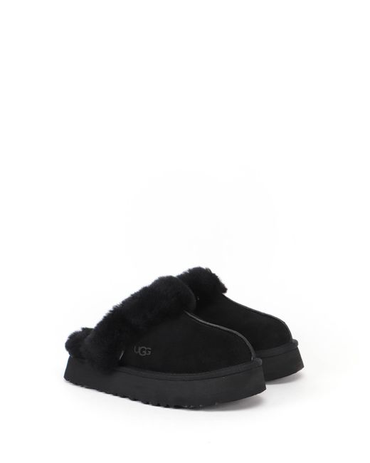 Ugg Black Disquette Logo Embossed Platform Slippers