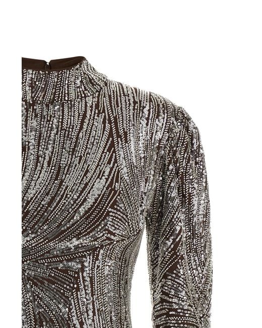 Rabanne Gray Sequin Wave Long Sleeve Top
