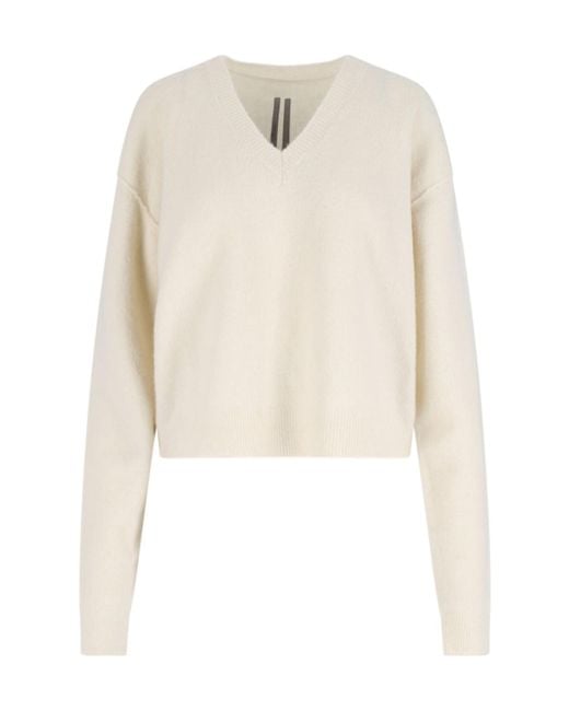 Rick Owens White Tommy V-Neck Jumper