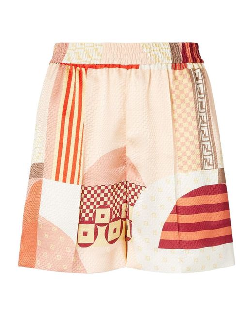 Fendi Red Silk Shorts With Artistic Waist