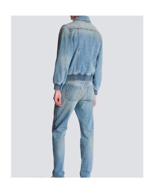 Balmain Blue Cropped Lined Denim Jacket for men
