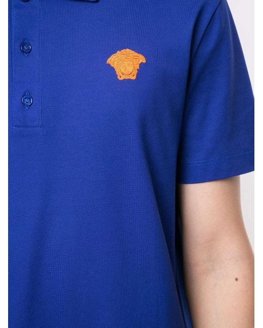 Versace Blue Medusa Motif Polo Shirt for men