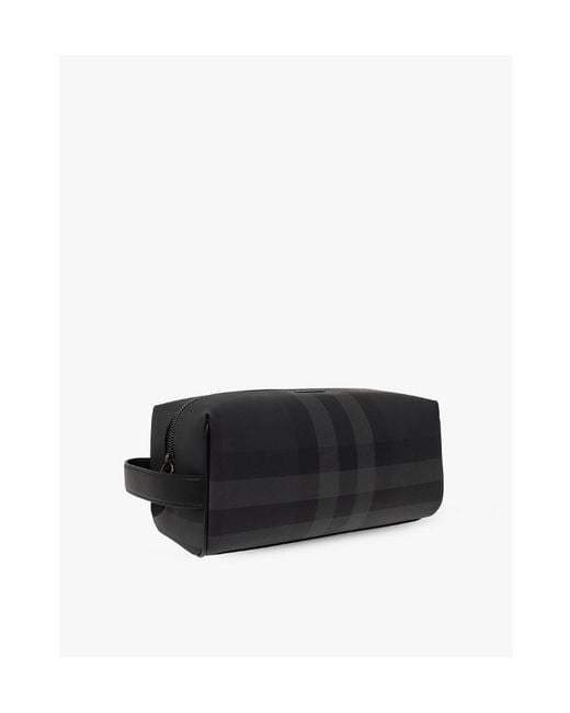 Burberry Black Logo Detailed Checked Wash Bag for men