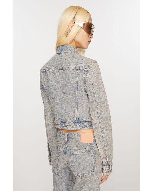 Acne Gray Monogram Jacquard Cropped Denim Jacket