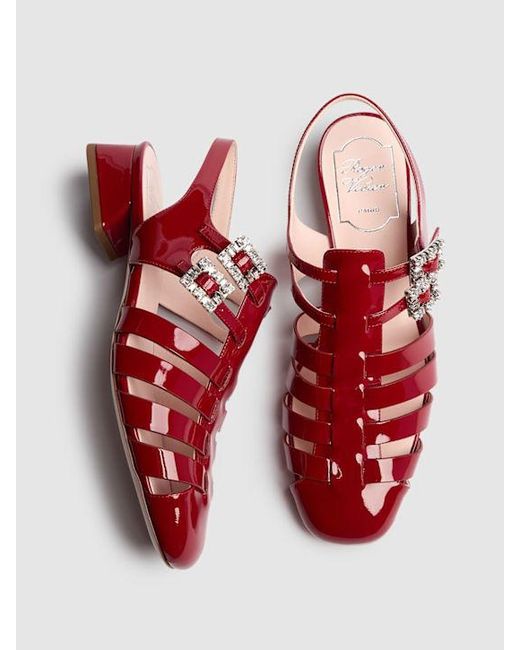 Roger Vivier Red Mini Tres Vivier Leather Flats