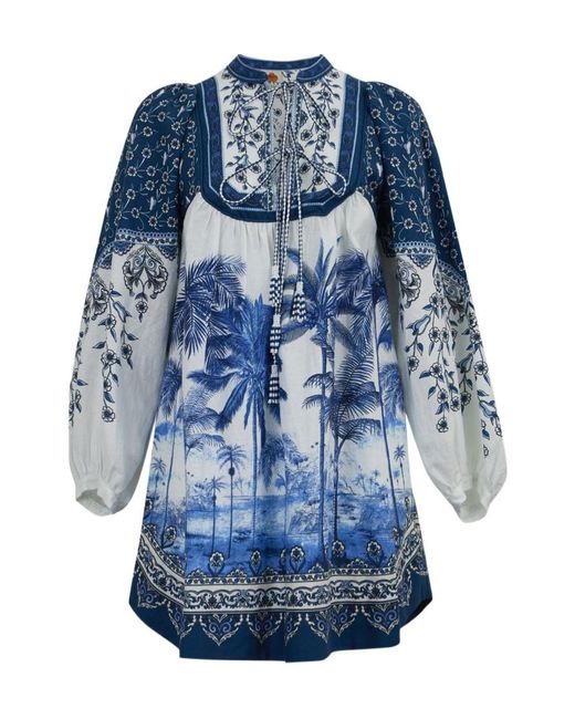 Farm Rio Blue Long Sleeve Dress
