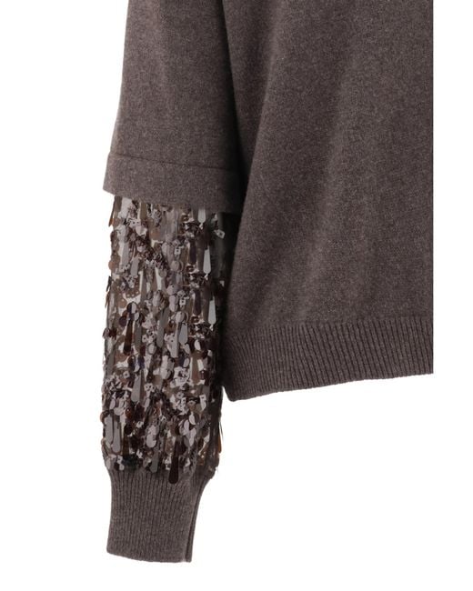 Brunello Cucinelli Brown Sequin-Embellished Cashmere Sweater