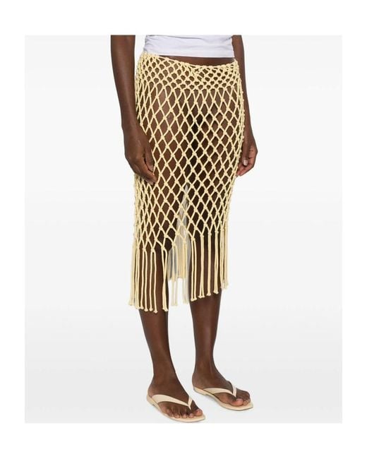 Frankie Shop Natural Fringed Knit Skirt