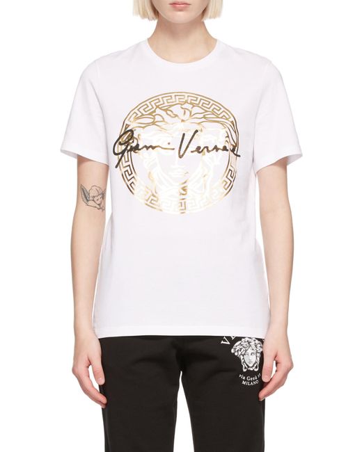 Versace White Metallic Medusa Print T-Shirt