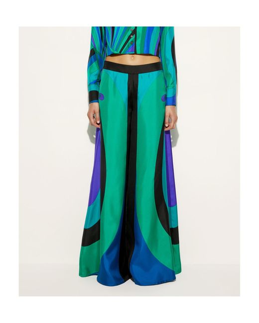Emilio Pucci Green Maddalena-Print Wide-Leg Trousers