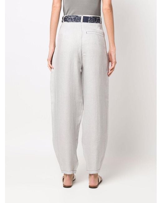 Emporio Armani White Logo Headscarf With Belt High-Waisted Linen Casual Pants