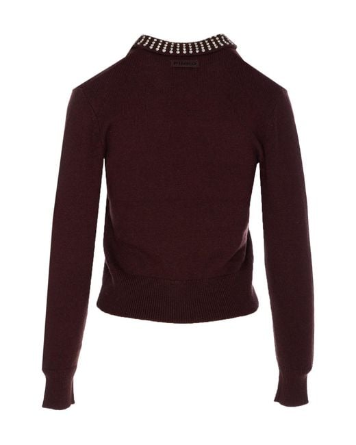 Pinko Black Embellished Collar Knitted Jumper