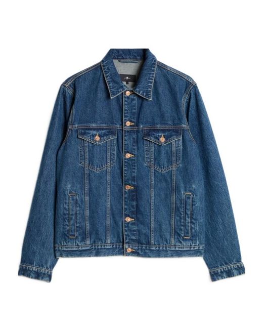 7 For All Mankind Blue Long-Sleeve Denim Jacket for men