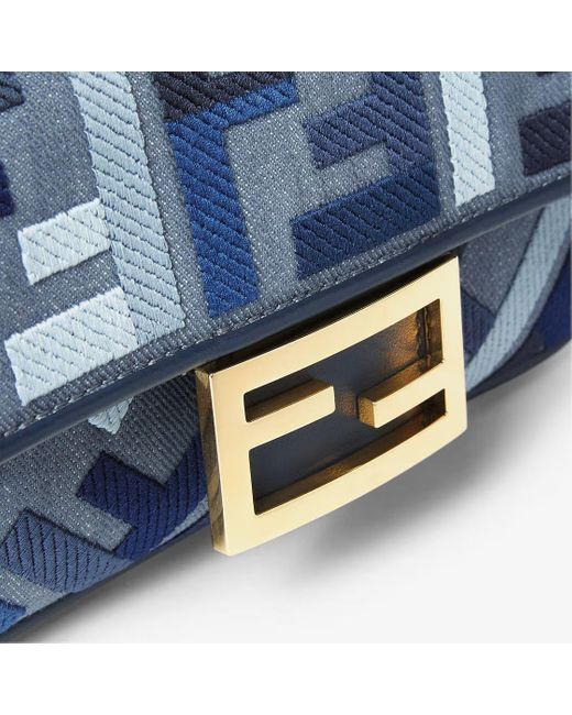 Fendi Blue Baguette Ff Embroidered Mini Tote Bag