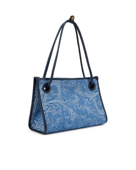 Etro Blue Paisley Jacquard Small Tote Bag