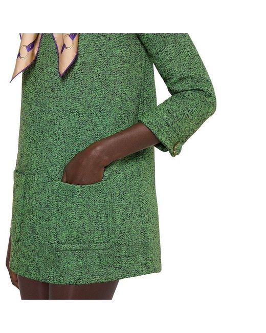 Gucci Green Mouline Long-Sleeve Dress