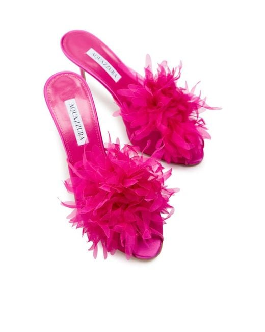 Aquazzura Pink Poeme 85 Appliquéd Mesh And Satin Peep-Toe Mules