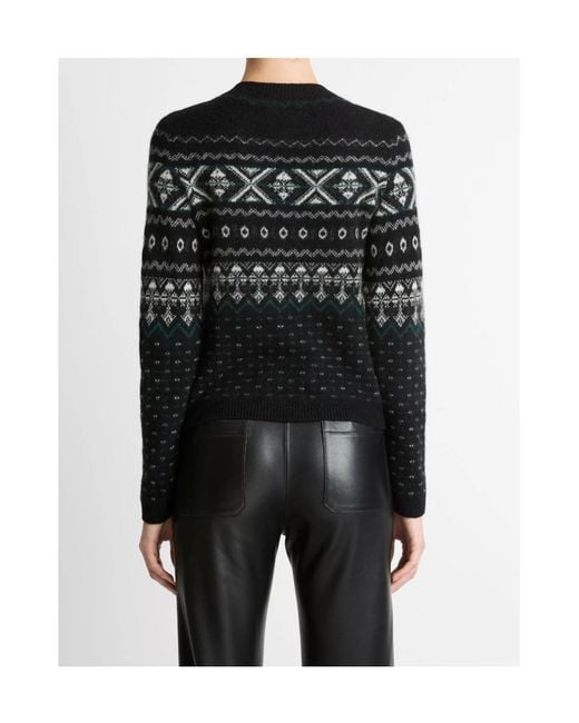 Vince Black Patterned Crew-Neck Sweater