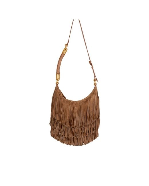 Balmain Brown Ébène Hobo Fringed Suede Bag