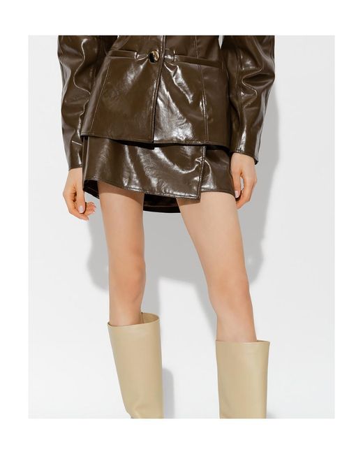 Ganni Brown Faux Leather Mini Skirt