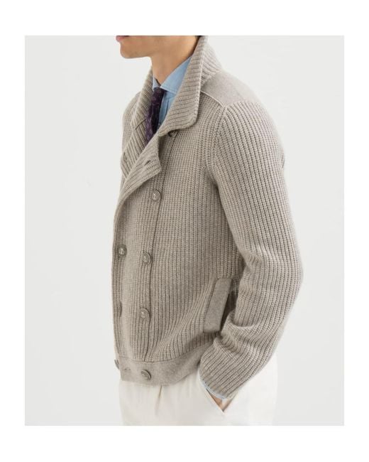 Brunello Cucinelli Gray Notch-Lapel Cardigan for men