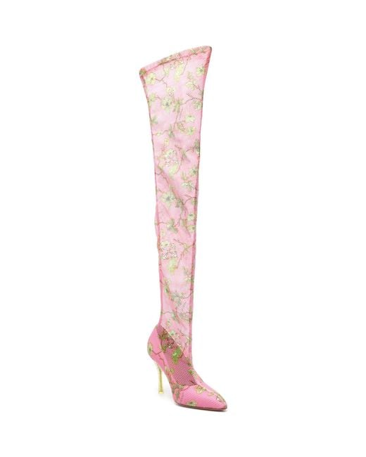 Off-White c/o Virgil Abloh Pink Crystal Floral Mesh Thigh-High Boots