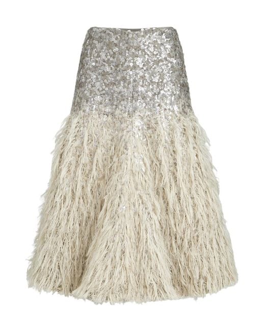 Brunello Cucinelli Natural Dazzling Fil Coupé Midi Skirt